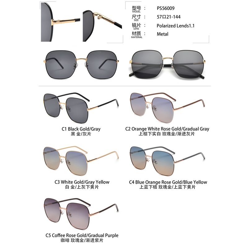 Occhiali da sole quadrati oversize in metallo polarizzati per unisex