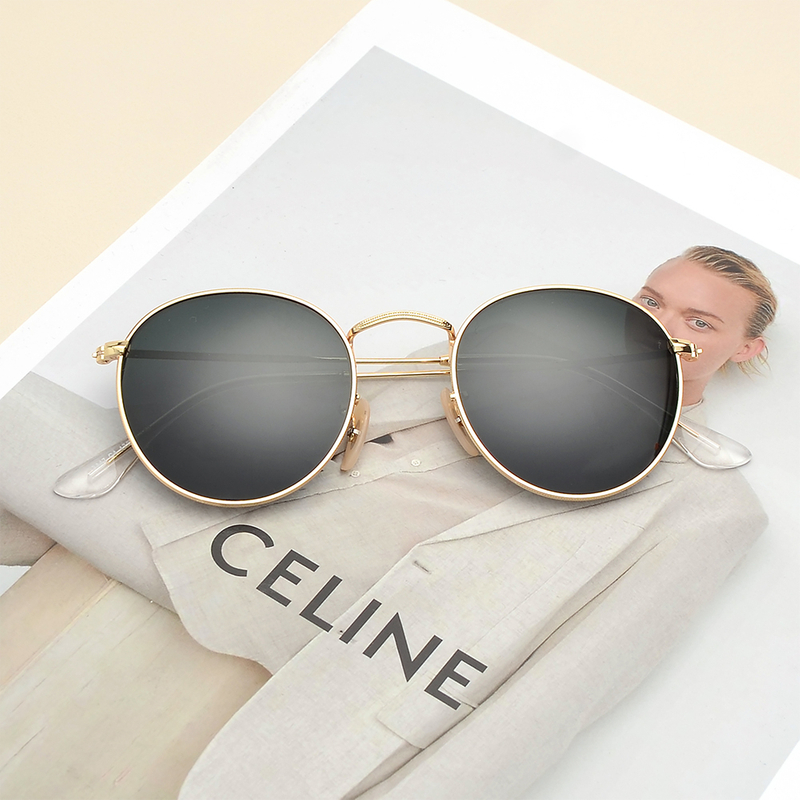 Occhiali da sole modello 3447 rotondi in metallo retrò con lenti UV400
