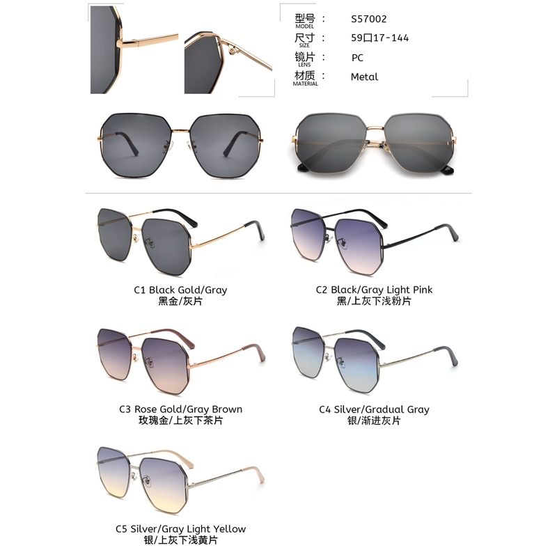 Occhiali da sole oversize moda full frame gradualmente in metallo